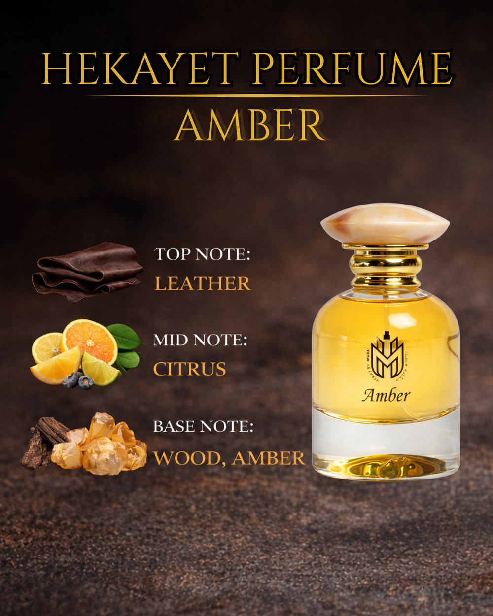 Hekayet Amber Eau de Parfum 100ml – Leather Citrus Woody Amber Unisex Perfume | Long Lasting Luxury Fragrance