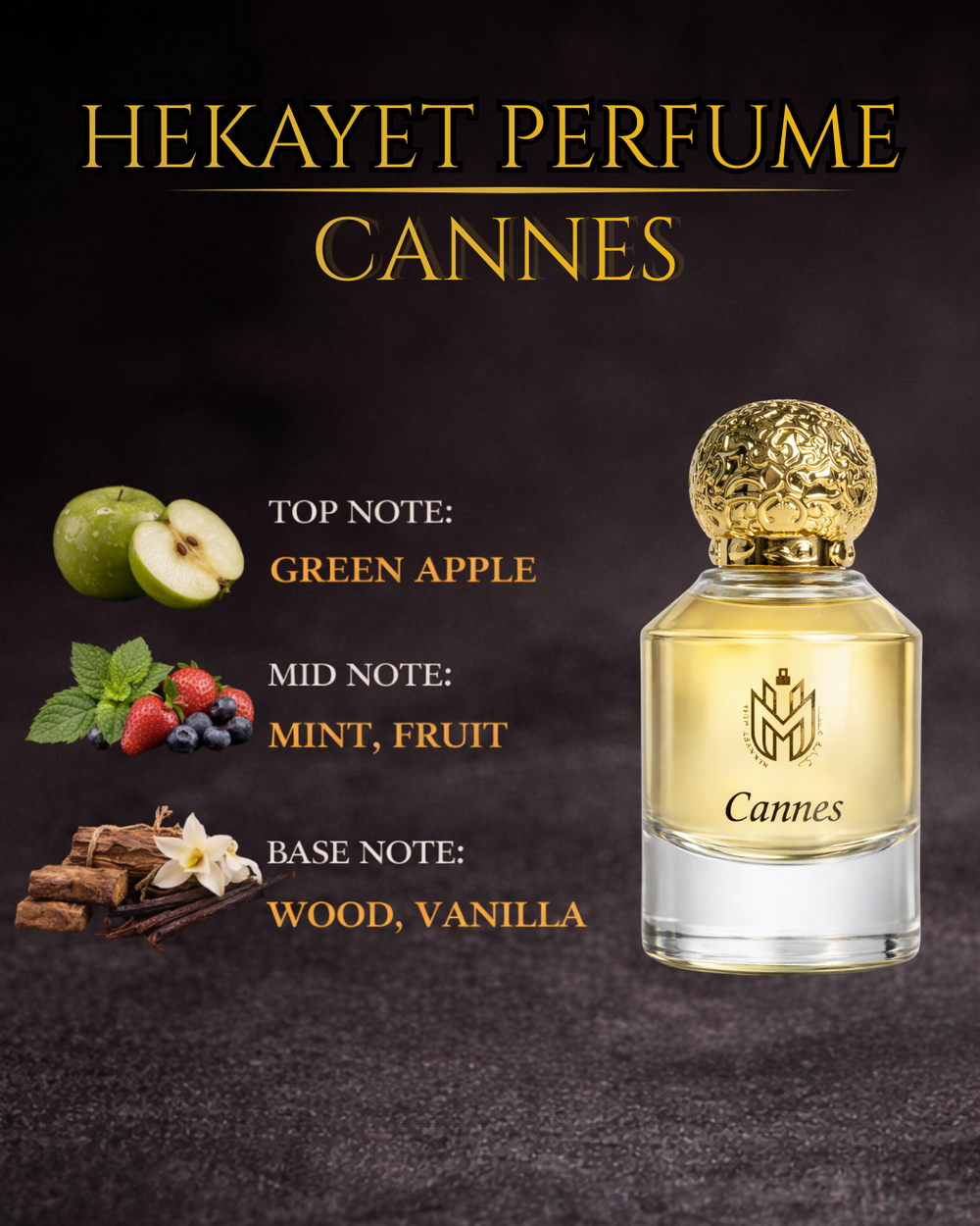 Hekayet Cannes Eau de Parfum 100ml – Green Apple Mint Woody Vanilla Unisex Perfume | Long Lasting Fresh Luxury Fragrance