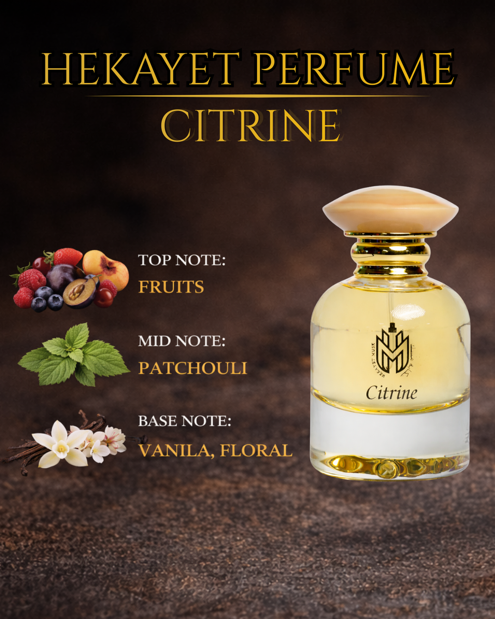 Hekayet Citrine Eau de Parfum 100ml – Long Lasting Fruity Vanilla Patchouli Unisex Perfume | Luxury Floral Fragrance for Men & Women