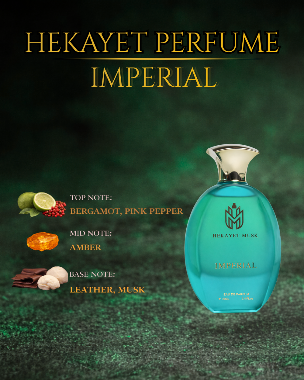 Hekayet Imperial Eau de Parfum 100ml – Bergamot Pink Pepper Amber Leather Musk Perfume | Long Lasting Luxury Fragrance