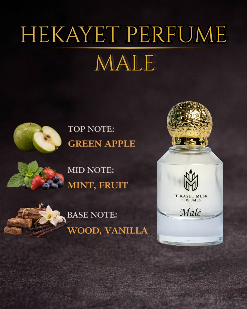 Hekayet Male Eau de Parfum 100ml – Green Apple Mint Woody Vanilla Perfume for Men | Long Lasting Fresh Luxury Fragrance