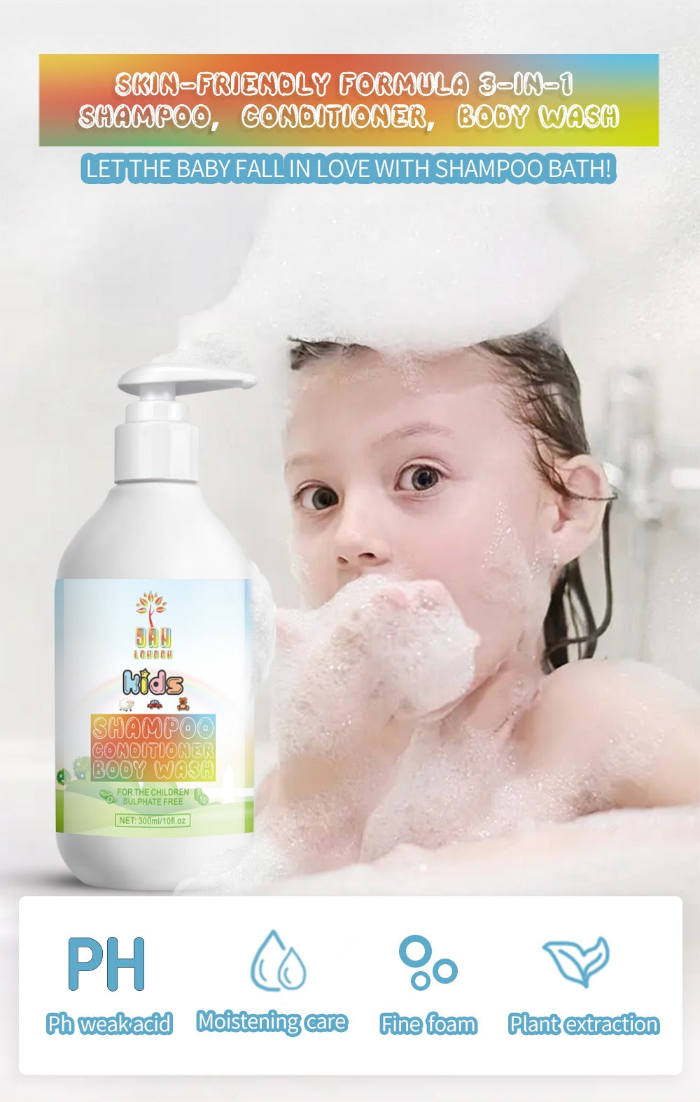 Jan London Kids 3-in-1 Hypoallergenic Shampoo Conditioner and Body Wash