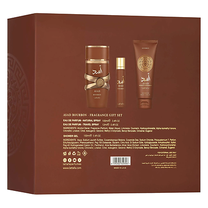 Asad Bourbon Gift Set – 100ml EDP + 12ml Mini + Shower Gel-LATTAFA