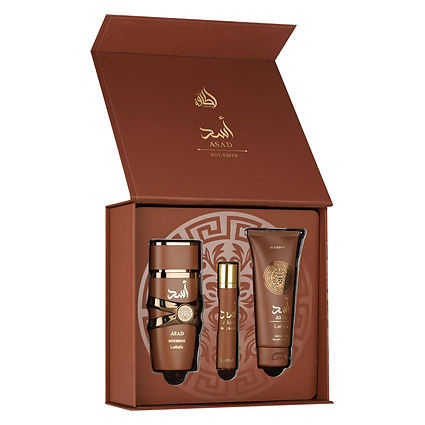 Asad Bourbon Gift Set – 100ml EDP + 12ml Mini + Shower Gel-LATTAFA