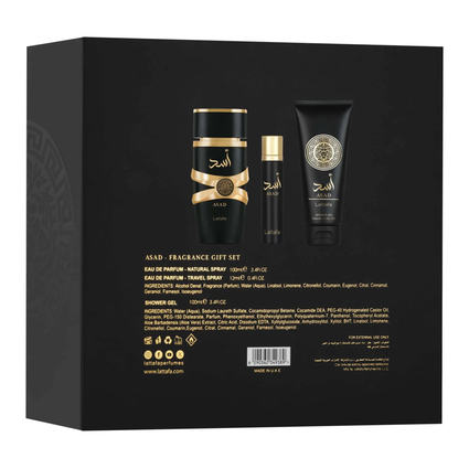 Asad Gift Set – 100ml EDP + 12ml Mini + Shower Gel-LATTAFA